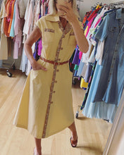 Load image into Gallery viewer, Cool Tan 70s Dress with Floral Trim