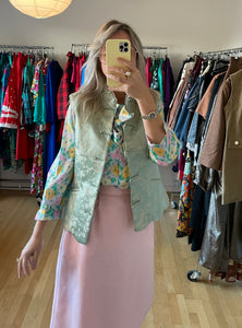 Pastel Green Silk Vest with Lace Trim