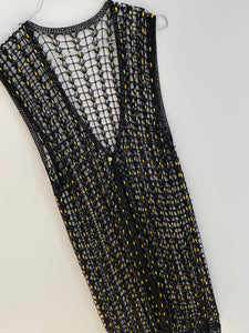 Black Crochet Gold Bead Vest