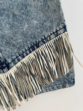 Load image into Gallery viewer, Snow Wash Leather Fringe Denim Skirt