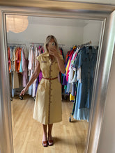 Load image into Gallery viewer, Cool Tan 70s Dress with Floral Trim