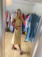 Load image into Gallery viewer, Cool Tan 70s Dress with Floral Trim