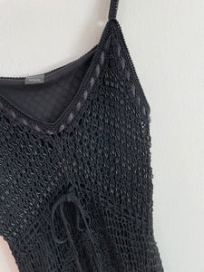 Black Crochet Beaded Top