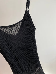 Black Crochet Beaded Top