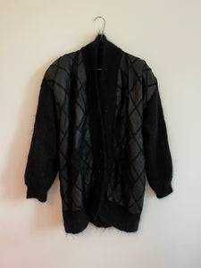 Leather Patchwork Mohair Knit Cardigan