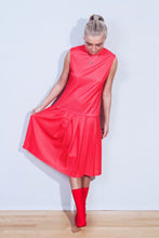 Load image into Gallery viewer, Red Mini Polka Dot Drop Waist Pleats Dress