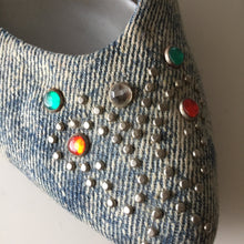 Load image into Gallery viewer, Cool Studded and Stoned Denim Pumps 80s