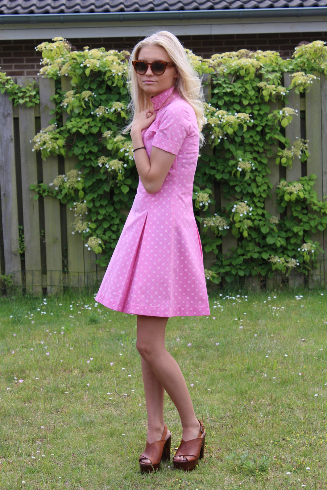 Baby Pink Turtleneck Cotton Mini Dress