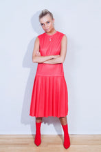 Load image into Gallery viewer, Red Mini Polka Dot Drop Waist Pleats Dress