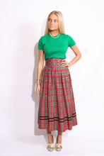 Load image into Gallery viewer, Tartan Full Midi Skirt Velvet Stripe