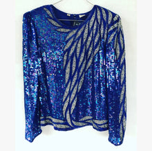 Load image into Gallery viewer, Blue Sequins and Silver Beads Silk Blouse