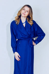 Etienne Aginer 80s Blue Wool Dress