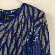 Load image into Gallery viewer, Blue Sequins and Silver Beads Silk Blouse