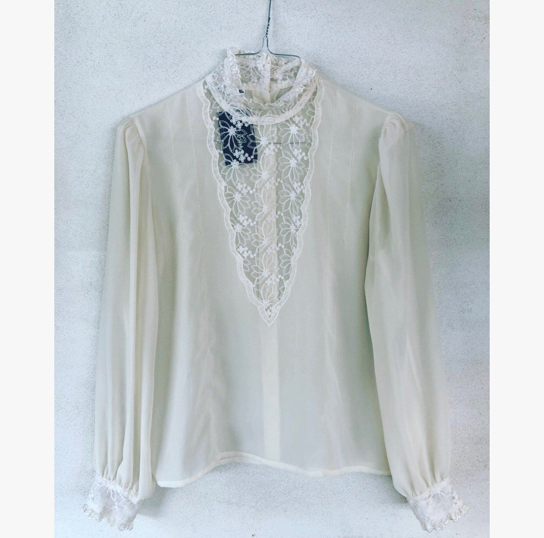 Ivory Lace Semi Sheer Blouse