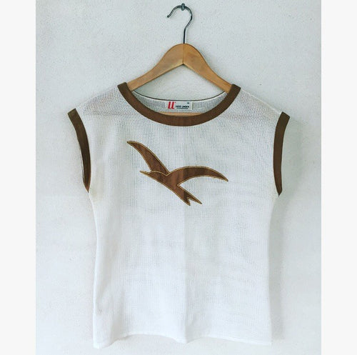 Mesh Top with Bird Applique