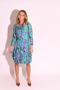 Floral Print Ruffles Silk Dress