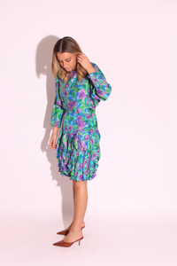 Floral Print Ruffles Silk Dress