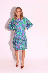 Floral Print Ruffles Silk Dress