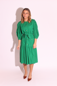 Green Puff Sleeves Dress