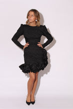 Load image into Gallery viewer, Black Ruffles Scrunch Prom Dress 80s