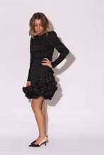 Load image into Gallery viewer, Black Ruffles Scrunch Prom Dress 80s