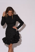 Load image into Gallery viewer, Black Ruffles Scrunch Prom Dress 80s