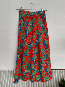 Seersucker Maxi Print 70s Skirt