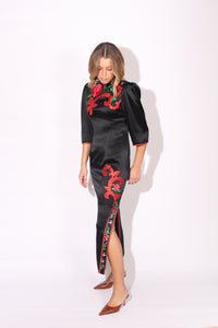 Black Floral Appliqué Dress