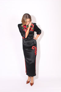 Black Floral Appliqué Dress