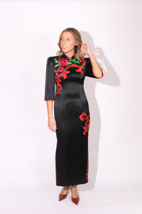 Black Floral Appliqué Dress