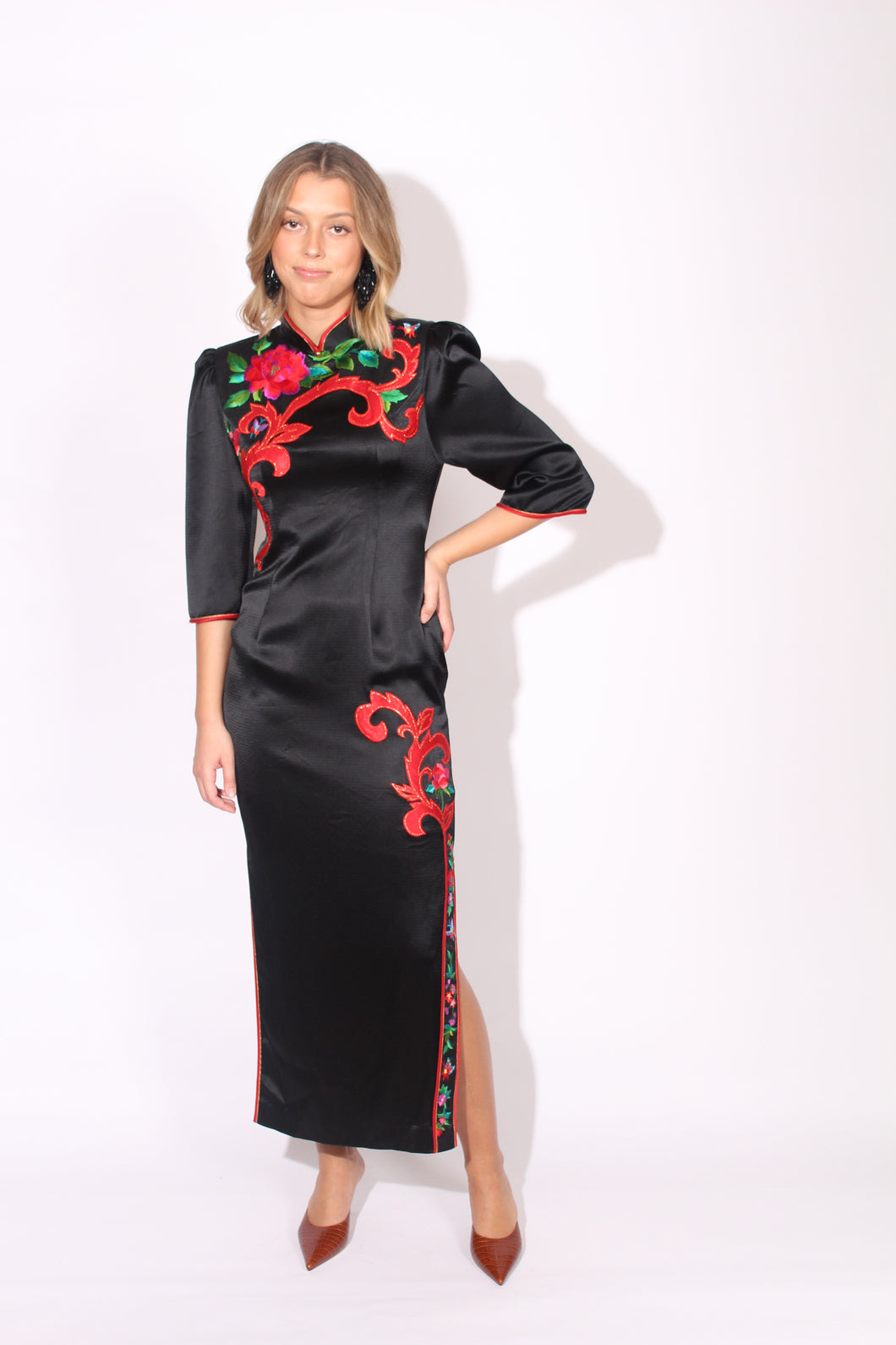 Black Floral Appliqué Dress