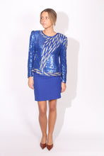 Load image into Gallery viewer, Blue Sequins and Silver Beads Silk Blouse