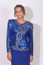 Load image into Gallery viewer, Blue Sequins and Silver Beads Silk Blouse