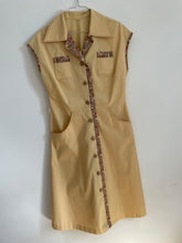 Load image into Gallery viewer, Cool Tan 70s Dress with Floral Trim