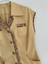 Load image into Gallery viewer, Cool Tan 70s Dress with Floral Trim