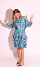 Load image into Gallery viewer, Floral Print Ruffles Silk Dress