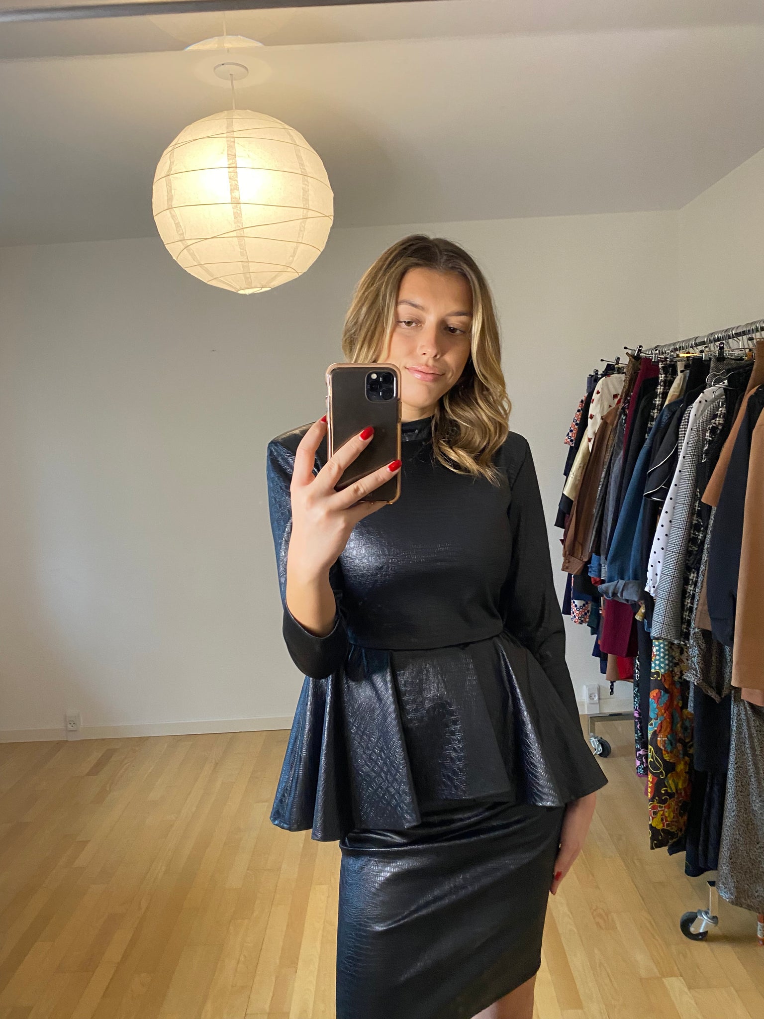 Black Faux Leather Peplum 80s Dress Eltoft Vintage Black Faux Leather Peplum 80s Dress Eltoft Vintage