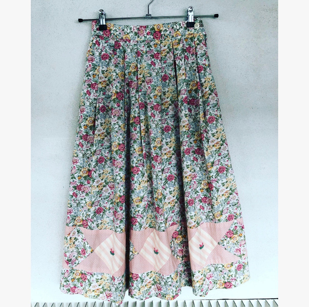 Floral Print Patchwork Midi Skirt