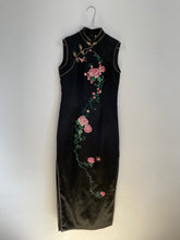 Load image into Gallery viewer, Floral Embroidery Black Silk Dress