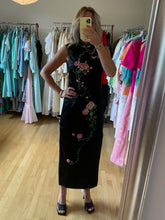 Load image into Gallery viewer, Floral Embroidery Black Silk Dress