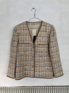 CHECKERED TAN BOUCLE JACKET