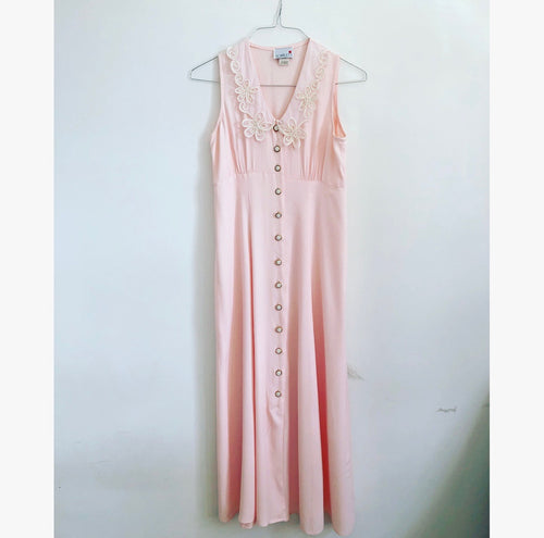 Baby Pink Buttons Lace Dress
