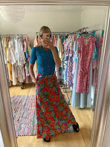 Seersucker Maxi Print 70s Skirt