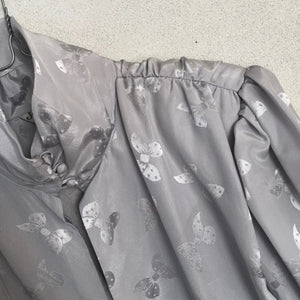 Grey Bow Print Secretary Blouse