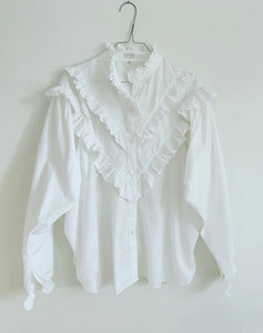 White Cotton Lace Ruffles Shirt