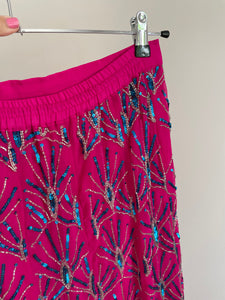 Pink Sequins Embroidery Maxi Skirt