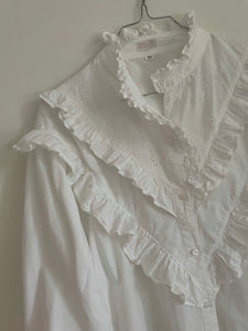 White Cotton Lace Ruffles Shirt