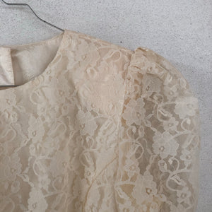 Lace Puff Sleeves Peplum 80s Shirt