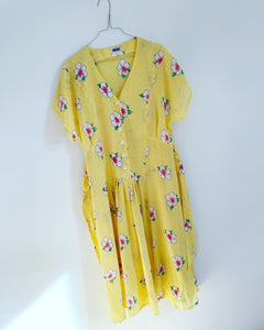 Yellow Semi Sheer Floral Print Dress