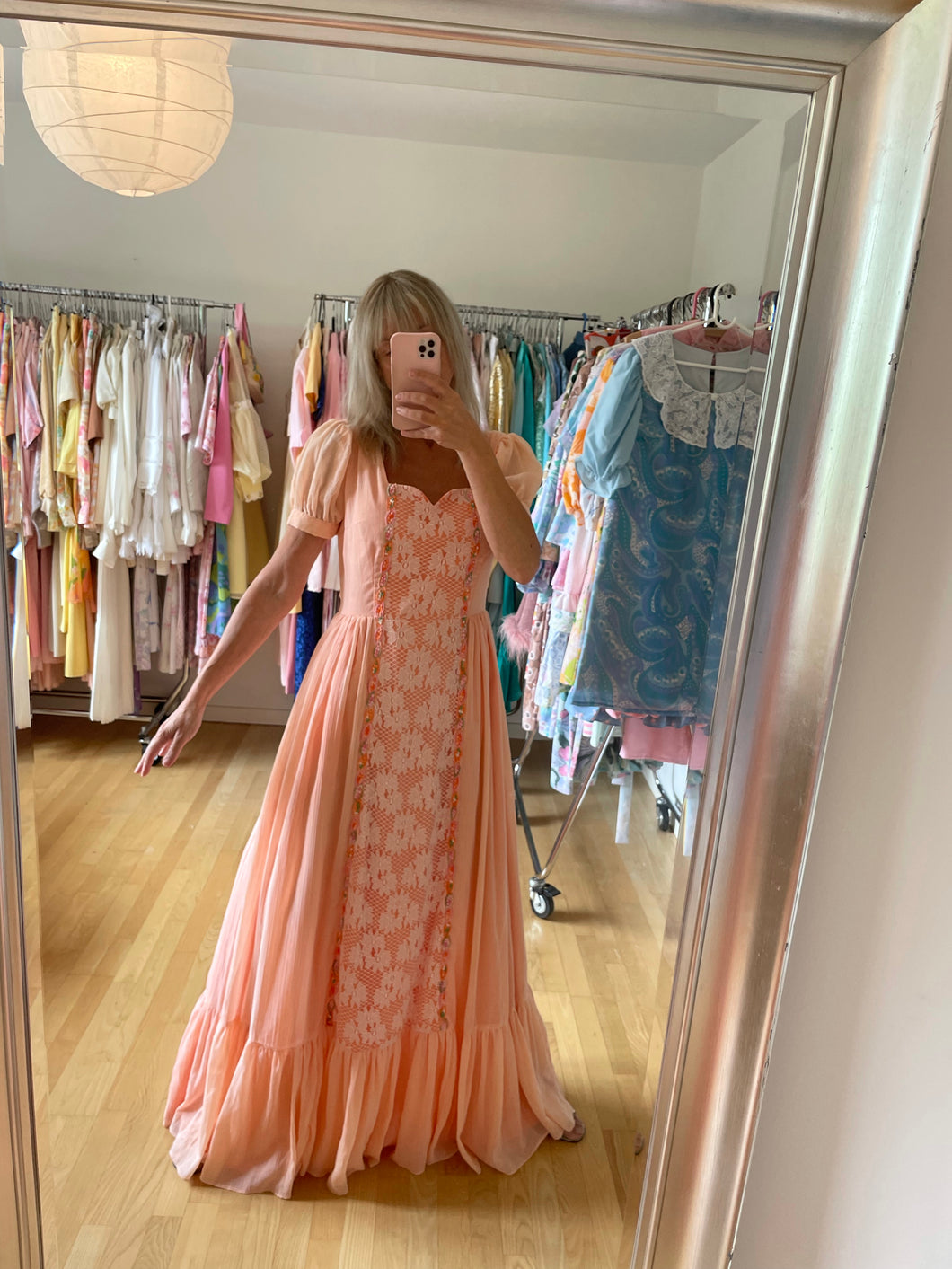 Coral Boho 70s Maxi Dress Eltoft Vintage Coral Boho 70s Maxi Dress Eltoft Vintage